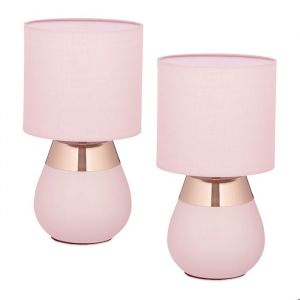 Relaxdays Lampe de chevet, lot de 2, abat-jour, douille E14, câble, h x d : 32 x 18 cm, pour la chambre, rose et cuivre