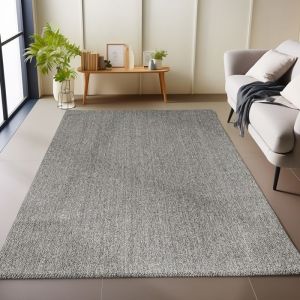 Carpetsale24 Tapis de Salon en Gris 140x200 cm tapis à boucles mélangées uni moderne tapis décoratif facile dentretien doux