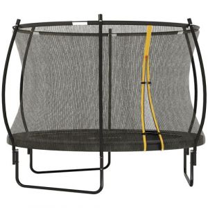 Trampoline de jardin Ø305 cm - couvre-ressort, filet de sécurité porte zippée verrouillable inclus - acier noir