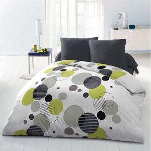 Parure de couette Microfibre CHUPPS 1 housse de couette 220x240 cm + 2 taies 63x63 cm Blanc et Anthracite