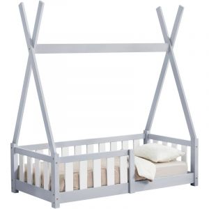 Image de Lit Tipi pour Enfants lsingborg avec Grille de Sécurité Pin 140 x 70 cm Gris Clair