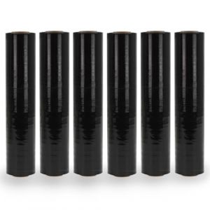Waytex Pack de 6 Rouleaux de Film Noir 500mm x 250m, épaisseur 25 microns, Rouleau 3,2 Kg, Etirable 150 à 200%, pour professionnels, palettes, carton, produits, emballage