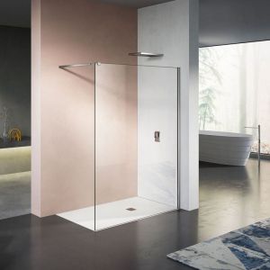 Grand Verre - Paroi de douche avec barre de stabilisation r&eacute;glable et profil&eacute; mural chrom&eacute; 120x200