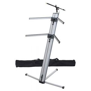Classic Cantabile Support de claviers KS-100 argenté, statif de micro et housse compris