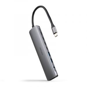 Nano cable Hub USB-C 8 en 1 avec HDMI 4K/USB-A/USB-C/Audio Jack - Aluminium Gris