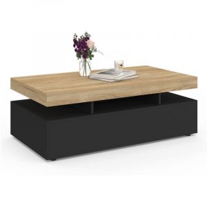 Idmarket Table basse rectangulaire ELSA 2 tiroirs en bois noir et plateau façon hêtre