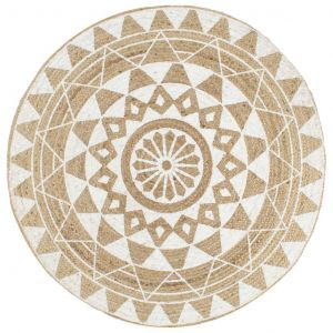 Image de VidaXL Tapis fait ¨¤ la main Jute avec imprim¨¦ blanc 90 cm