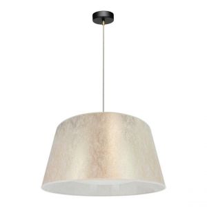 Lampe Suspendue Ora Métal Noir Câble PVC Transparent Abat-jour en Tissu Doré