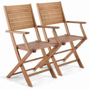 Image de Oviala Lot de 2 chaises pliantes avec accoudoirs en bois d'eucalyptus