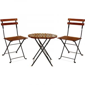 Avolio Bistro - Ensemble de jardin avec petite table et 2 chaises pliantes en acier et bois avec finition effet teck. Ensemble bistro d'extérieur de