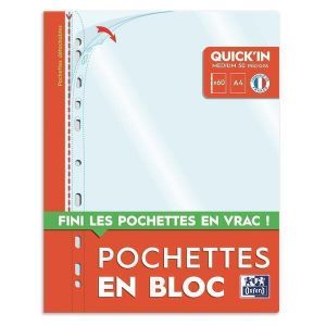 Oxford Pochettes perforées transparentes en bloc Quick'In A4 PP lisse - Lot de 60