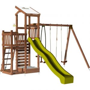 Soulet Aire de jeux pour enfant 2 tours avec portique et mur d'escalade - FUNNY Swing & Climbing 150 sans optionEn Bois -Pour