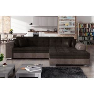 Venesetti - Canapé d'angle convertible en tissu velours Luxe, chocolat et marron, 5 places, angle droit (vu de face), soho velours - Chocolat / Marron