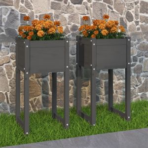 VidaXL Jardini&egrave;res 2 pcs Gris 40x40x81 cm Bois massif de pin