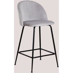 Tabouret Haut en Velours Kana Design SKLUM Noir ?65 cm Gris Perle 92 - 102,5 cm
