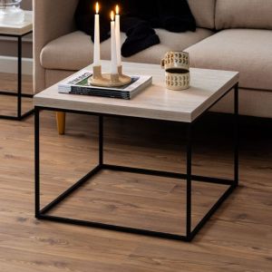 Aya Ebuy24 - Table basse carrée 60x60x45 cm décor travertin beige
