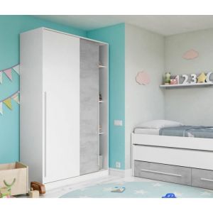 Image de Alter Armoire moderne avec 2 portes coulissantes, Armoire de chambre à coucher avec 3 étagères et tringle à vêtements, Cm 120x50h200, Couleur Ciment et Blanc