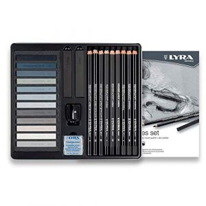 Lyra Bo&icirc;te m&eacute;tal Grey tones set (Set de crayons, pastels + accessoires) 25 pi&egrave;ces