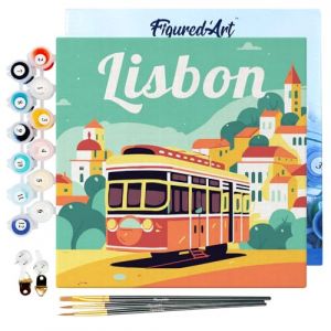 Figured'Art Mini Peinture par Numéro Adulte 20x20cm avec cadre Lisbonne - Petit Format Kit de Loisir Créatif DIY Numéro d'Art Complet