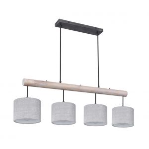 Globo Lampe suspendue plafond salon lampe bois textile pendule hall éclairage gris - ETC-SHOP