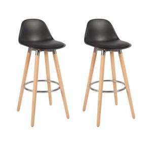 Box and beyond Lot de 2 tabourets - noir - pieds en bois certifiés FSC - structure métal - 39,5x44x91cm