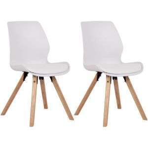 CLP Lot de 2 Chaises de Salle à Manger Luna - Design Scandinave - Blanc - Plastique et Bois