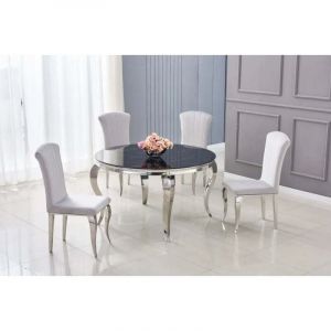 Table à manger ronde baroque chrome noir 130x75 cm