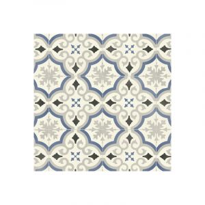 Décoweb Sol Vinyle Textile Rénove - Effet carreaux de ciment arabesques - Bleu et gris - Rouleau de 2m x 3m