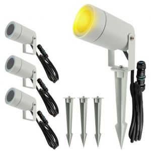 Spots ext&eacute;rieurs design avec piquet X4 - Pour Ampoule LED GU10 - &Eacute;tanche IP65 - Orientables - Fixations discr&egrave;tes - Gris