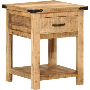 VidaXL Table de Chevet, Armoire de Nuit avec Tiroir, Table de Téléphone, Meuble de Rangement Chambre, Moderne, Bois de Manguier Massif