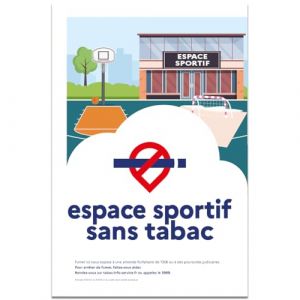 Panneau 'Espace sportif sans tabac' – Décret 2025-582 – adhésif – Format 30x40 cm – Signalétique obligatoire