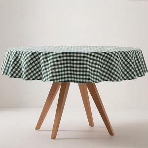 Nappe ronde en coton antitache tissu &agrave; carreaux vert 160x160cm