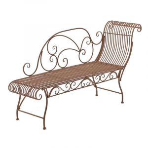 Décoshop26 Banc de jardin banquette design en fer forgé marron vieilli dossier côté droit 156x46 cm MDJ10189