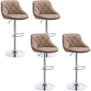 Lot de 4 Tabouret de bar avec repose-pieds.hauteur réglable. en similicuir.siège bien rembourré.Kaki - Woltu
