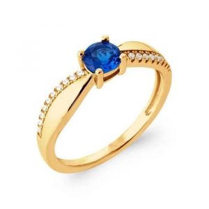 Bague - Bijouxia - Pierre Bleu Zirconium Saphir - Plaqu&eacute; Or 18 Carats - Tailles 50 &Agrave; 60