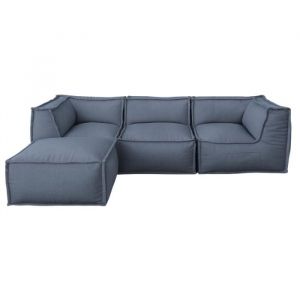 Canap&eacute; modulable 4 places avec m&eacute;ridienne - Effet lin - 90x262 cm Bananair Gris fonc&eacute;