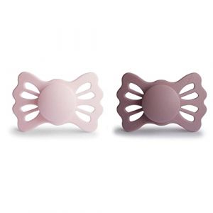 FRIGG Lucky Lot de 2 sucettes | Sucette en silicone | Sans BPA | Fabriqu&eacute; au Danemark | T&eacute;tine Sym&eacute;trique | White Lilac/Twilight Mauve