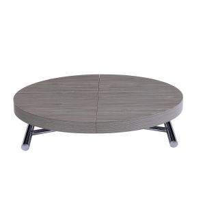 Image de Inside75 Table basse ronde relevable et extensible SATURNA en Chêne Gris diamètre 105 cm - gris