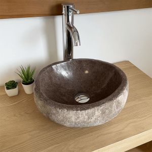 Ocean line Vasque &agrave; Poser - 30 cm - Pierre de Rivi&egrave;re - Marron avec Nuances Rouge - RACOTTA