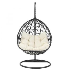 Beau Rivage Fauteuil de jardin NOE suspendu en résine tressée coussin blanc - Noir
