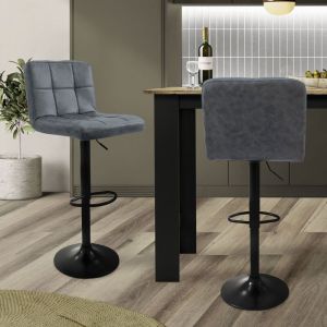 ML-Design Lot de 2 Tabourets de Bar en Simili, Anthracite, Chaise Rembourrée avec Dossier et Repose-Pieds, Réglable en Hauteur 63-83 cm, Pivotante à