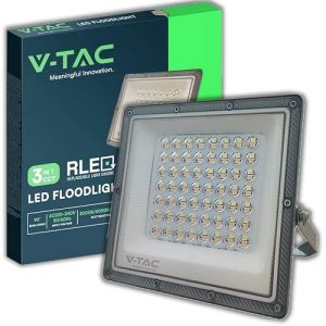 V-TAC Projecteur LED Extérieur 50W - [CHIP Samsung + Technologie RLE] - 5000 Lumens - IP65 - Projecteur LED pour Maison, Jardin, Garage, Entrepôt - Lumière CCT 3 EN 1 Chaude, Froide ou Neutre