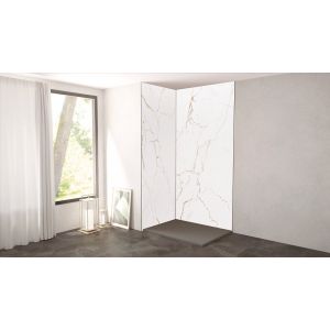 Pack de montage panneaux muraux Marbre Blanc effet mat 120 cm - Profil&eacute; noir