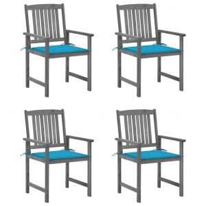Image de VidaXL Chaises de jardin avec coussins 4 pcs Gris Bois d'acacia massif Bleu