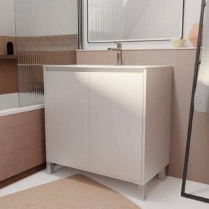 Aurlane Pack Meuble Salle de Bains 80 cm Blanc, 2 portes avec Vasque Céramique - XENOS