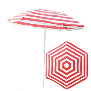 Image de Parasol de jardin - Toison TNT - Acier - Rayures rouge-blanc - D 135 cm - H 180 cm