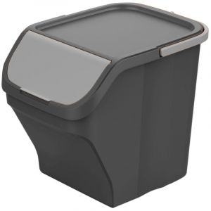 Poubelle de Tri Sélectif 25L - Plastique Recyclé – Empilable - Poignée – Couvercle Gris Silver Amovible – 40x30x34 cm – Fabriqué en Italie - M home by Mazzei Mondex