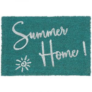 Relaxdays Paillasson coco, 60x40, inscription Summer Home, tapis de porte antidérapant, intérieur, extérieur, bleu/blanc