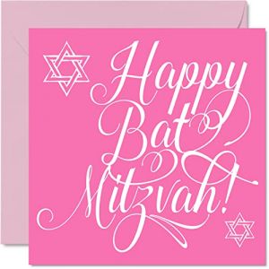 Stuff4 Carte Bat Mitzvah pour filles et elle – Happy Bat Mitzvah – Mazel Tov, cadeau de félicitations, cadeau de Bat Mitzvah pour filles, 145 mm x 145 mm