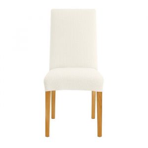 Housse de Chaise Extensible Polyester Gaufr&eacute; &ndash; Certifi&eacute;e Oeko-TEX - Blanc